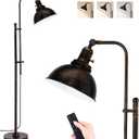 PARTPHONER Industrial Floor Lamp Adjustable, Rustic Farmhouse Reading Lamp in Aged Black Finish, Modern Standing Lamp with Remote Control Metal Shade for Living Room Bedroom Study Room Office Hotel