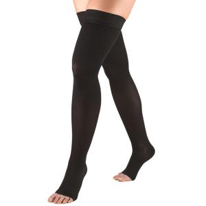 Truform 20-30 mmHg Compression Stockings for Men and Women, Thigh High Length, Dot-Top, Open Toe, Black, Large (Large (1 Pair))