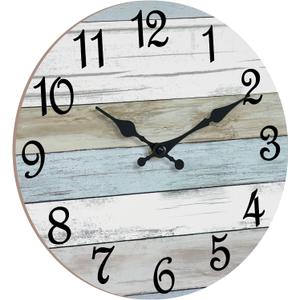 CHYLIN Wall Clock - 18" Silent Non Ticking Wall Clocks Battery Operated, Wooden Rustic Farmhouse Larger Clock Decorative for Living Room, Kitchen (Blue)