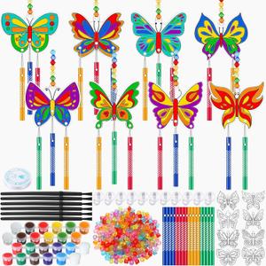 VioraWhite 24 Sets Thanksgiving Harvest Suncatchers Wind Chimes Window Art Kits, DIY Sun Catchers Wind Chimes Bulk Ornaments Painting Craft Kits for Party Activity Project Home Decor (Butterfly Style)