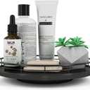 10" Oak Bathroom Vanity Tray Turntable for Perfume Candle, Round Wooden Decorative Tray for Kitchen Sink Countertop Organizer, Bathroom Counter Organizer for Skincare Makeup, Farmhouse Black Gold