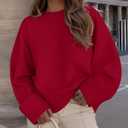 PRETTYGARDEN Women's Fall Oversized Sweaters Casual Crewneck Pullover Long Sleeve Fuzzy Chunky Knit Tops Blouse (Medium, Red)