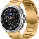 Anlinser No Gap Bands Compatible with Samsung Galaxy Watch 8 Band 44mm 40mm/Watch 8 Classic Band 46mm, 22mm Metal Strap for Women Men, Gold