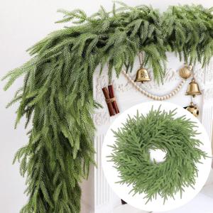 Thick Real Touch Christmas Norfolk Pine Garland Realistic, 6 Ft by 12 Inch Christmas Garland with 120 Branch Tips, Artificial Greenery Garlands for Xmas Holiday Table Fireplace Mantle Indoor Outdoor