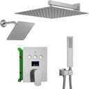 Dual Rain Head Shower System Brushed Nickel Shower Faucet Set with Wall Mount 12 & 8 inch Two Full Body Shower Heads, Handheld Spray, 3 Function Water Temperature Display Shower Fixtures