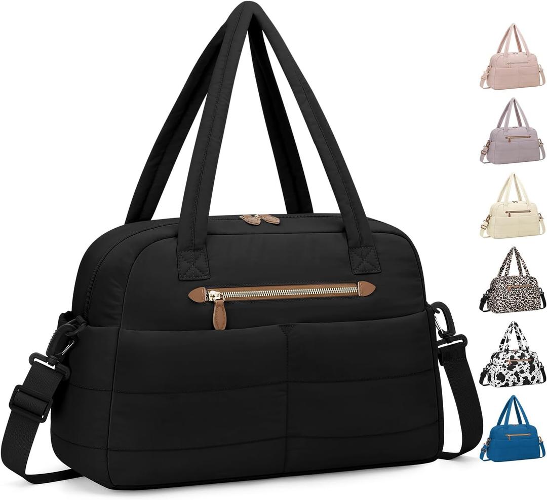 Travel Duffle Bag,Puffer Carry On Duffel Bag with Laptop Compartment Waterproof Overnight Weekender Bags for Women Large Hospital Tote Bags for Labor and Delivery(Medium,Black)