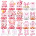 21 Pcs Pink Baby Shower Decorations,Bow Honeycomb Decoration, Girl Pregnancy Announcement Table Decorations Gender Reveal Party Supplies