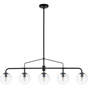Modern Black Glass 5-Light Linear Pendant Light, Kitchen Island Chandelier