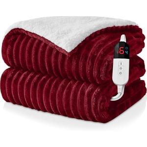 Easthome Electric Heated Blanket Queen Size Dual Control - 84"x90" Fast Heating Bed Blankets with 6 Heating Levels & 10 Hours Auto Off, Soft Ribbed Flannel, Over-Heat Protection ETL, Red