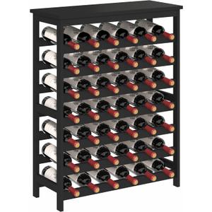 42 Bottles Bamboo Wine Rack Freestanding Floor, 7-Tier Wine Storage Shelf with Table Top, Wine Display Holder for Kitchen Pantry Bar Cellar, Black
