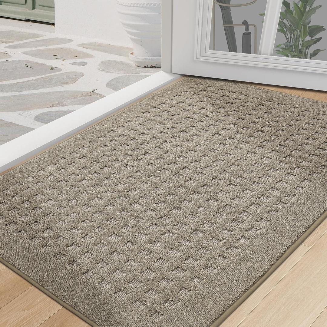 BEQHAUSE Door Mats Indoor Entrance 32"x48", Non-Slip Entryway Rugs Absorbent Washable, Low Profile Waffle Floor Mats for House, Dirt Trapper Doormat Inside Welcome Mat for Dog Mud Paws, Beige