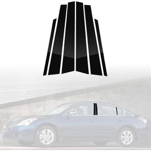 6PCS B Pillar Post Window Cover Trim Kit Compatible with Nissan,PC Door Pillar Moldings Stickers Set Decoration for Altima 4th Gen 2008-2012 (Glossy Black)