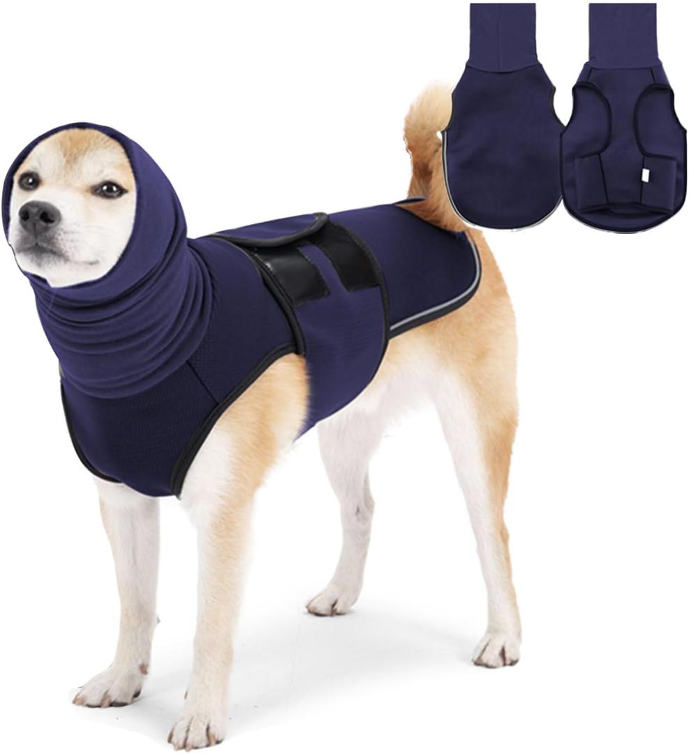 Dog Calming Hoodie Vest, Breathable Anxiety Jacket with Head Cover for Anxiety Relief and Ear Protection, Adjustable Harness with Soft Hoodie for Dogs (Navy, X-Small)