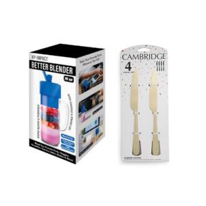 Set of 2, Hy-Impact Better Blender 16 Oz Cordless USB Rechargeable Turbo Power And 4 Champagne Cambridge Steel Flatware