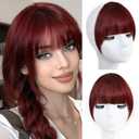 Burgundy Clip in Bangs 100% Real Human Hair Extensions Faux Fringe Curtain Air Clips on Wispy Bang with Temples Fake Natural Fluffy Light-weight Hairpieces for Women Girls Party Daily Use