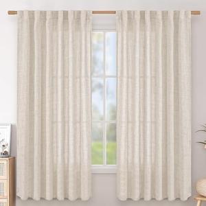 BGment Linen Curtains 63 Inch Length 2 Panels for Living Room - Semi Sheer Drapes Light Filtering Window Treatments with Rod Pocket Back Tab Lightweight for Bedroom, 52 X 63 Inch