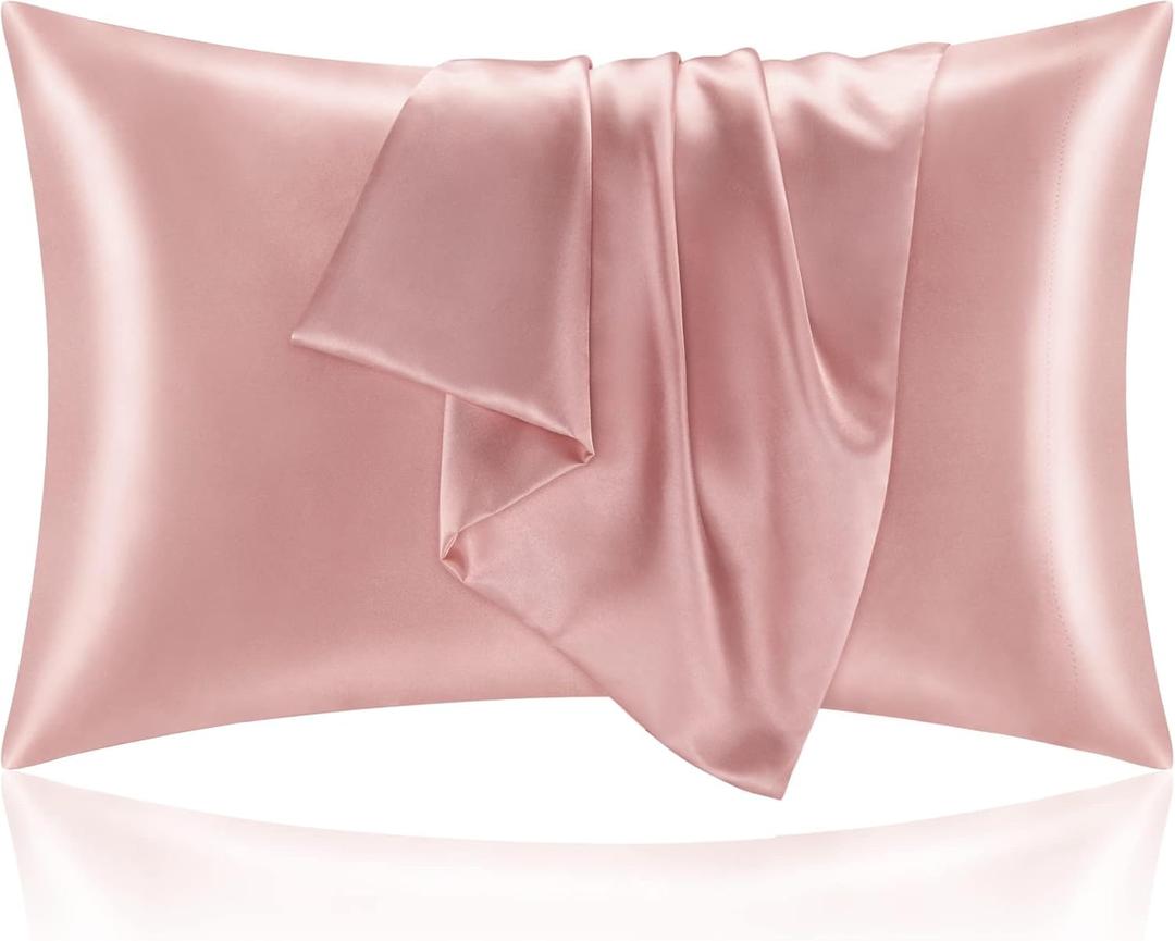 BEDELITE Satin Pillowcase with Zipper 2 Pack, Rose Pink Pillow Cases Standard Size, Super Soft and Cooling Similar to Silk Pillow Cases, Gift for Women Men(20x26 Inches)