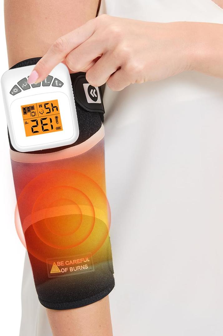 Cordless Elbow Heating Pad for Tennis Elbow Relief, 5000mAh Battery Arm Massager, 3-Level Vibration Massage, 104-140F Adjustable Temp, 30/45/60Mins Timer, Type-C Cable & Storage Bag