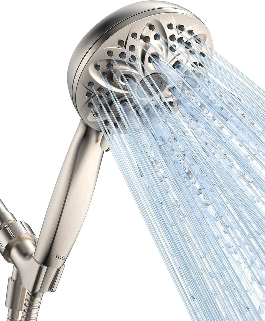 JDO Shower Head with Handheld, High Pressure Handheld Shower Head 6 Settings, Detachable Set with Stainless Steel Hose and Shower Bracket (Brushed Nickel)