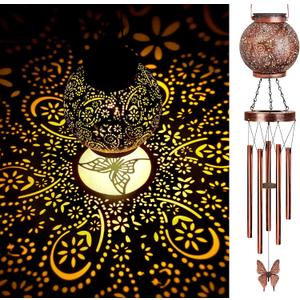 YHmall Solar Wind Chimes for Outside, Hanging Memorial Wind Chimes for Mom Women Grandma, Flower Solar Lantern Windchimes Outdoors for Garden Decor