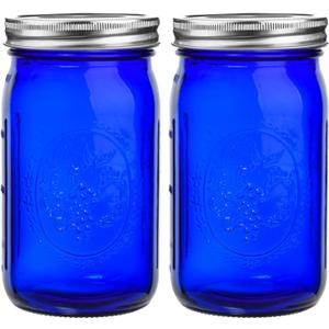 eleganttime Blue Mason Jars Wide Mouth,2 Pack Cobalt Blue Colored Mason Jars 32 oz for Canning