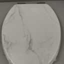 Angel Shield Marble Toilet Seat Durable Molded Wood with Quiet Close,Easy CleanQuick-Release Hinges (Elongated,White Marble) (Elongated-18.5)