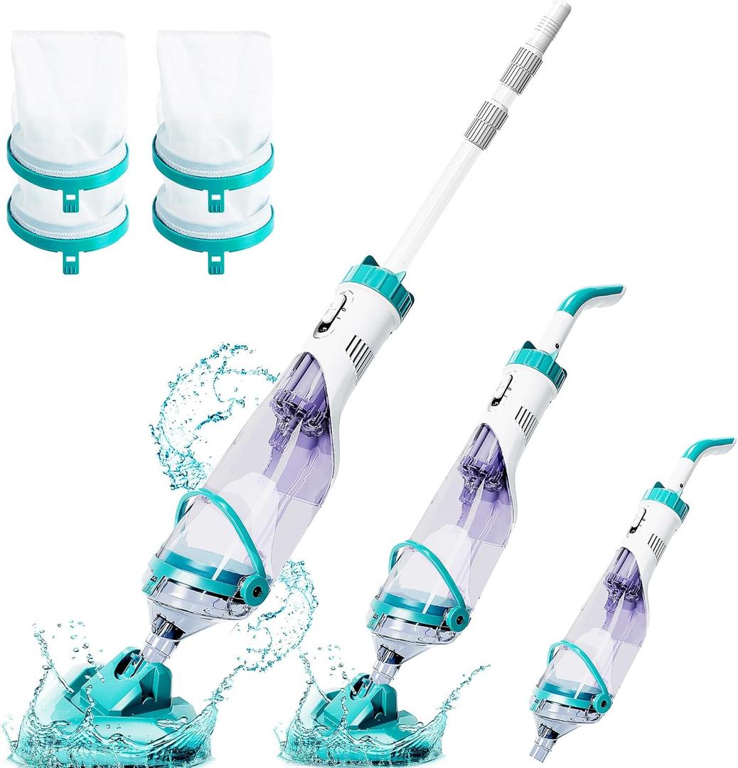 2025Upgraded Cordless Pool Vacuum for Above Ground, Handheld Pool Spa Vacuum Cleaner for Inground Pools Hot Tub, Rechargeable, 60" Extendable Pole, up to 19.5 GPM for Leaves, Debris, Shallow Steps
