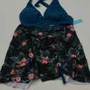 Yonique Womens High Waisted Bikini with Skirt Two Piece Swimsuit with Tummy Control Halter Bathing Suit (Large, Teal and Floral)