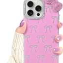 Cute Bow Cases for iPhone 11 with Glitter Diamond Camera Protector, Pink Bling Rhinestone Bow Design, Hard Protective Phone Cover for Girls Women