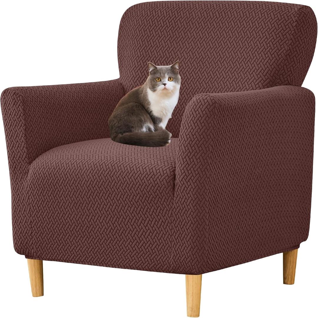 HFCNMY Banquet Armchair Slipcover,Stretch Knitted Jacquard Armchair Cover Washable Chair Covers Soft Chair Slipcovers with Arms Armchair Slipcovers for Living Room Furniture Protector Coffee