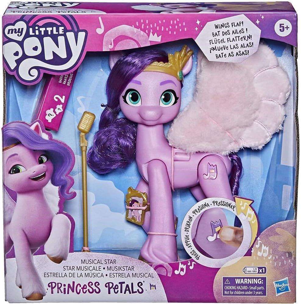 My Little Pony Hasbro, New Generation - Princess Petals Estrella de la Msica, Canta y Mueve Las Alas, Juguete Interactivo para Nias de 5 Aos en Adelante, Incluye Accesorios.