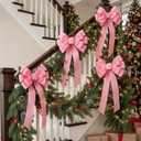 Riceshoot 12 Pcs Christmas Pink Bows Large Christmas Tree Topper Bow 12" x 24" Outdoor Decorations Wreath Bow with Glitter Gold Edge for Xmas Home Front Door Decor