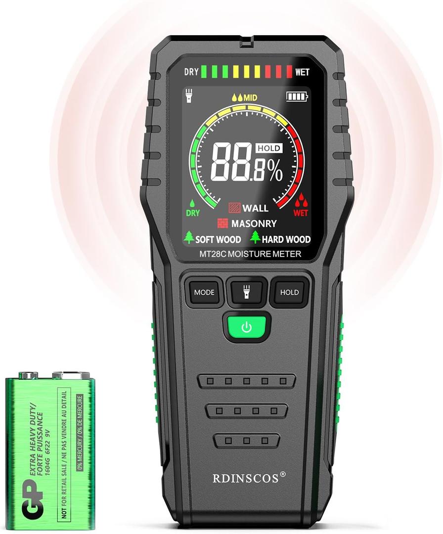 Pinless Moisture Meters Non-Invasive Digital Wood Moisture Tester Water Leak Detector for Wall,Lumber, building,Firewood,Humidity Tester (Black_Case)