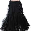 ROYAL SMEELA Chiffon Belly Dance Skirt Slit Bellydance Skirts Tribal Belly Dancer Costumes for Women Carnival Outfit (Medium, Black)