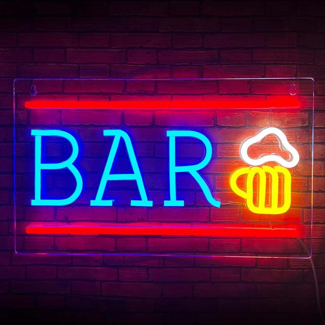 Bar Neon Sign, Beer LED Neon Light for Wall Decor, USB Powered Neon Bar Signs, Acrylic Bar Neon Lights for Man Cave Bedroom Home Store Club Bistro Party Christmas