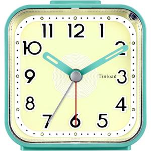 Small Analog Alarm Clock Silent Non Ticking, Ascending Beep Sounds, Snooze,Glow in Dark dial, Manual Light, Battery Operated (Green)