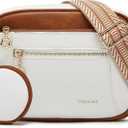 Crossbody Purse for Women Small Crossbody Bags Trendy Vegan Leather with Adjustable Shoulder Straps Gift for Mother Wife Mom (Beige With Brown Minimalism Upgrade)