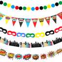5 Pcs Hero Birthday Party Banner Decorations Ceiling Hanging Banner Decor Hero Birthday Celebrating Party Favor for Home Living Room Window Wall Decorations