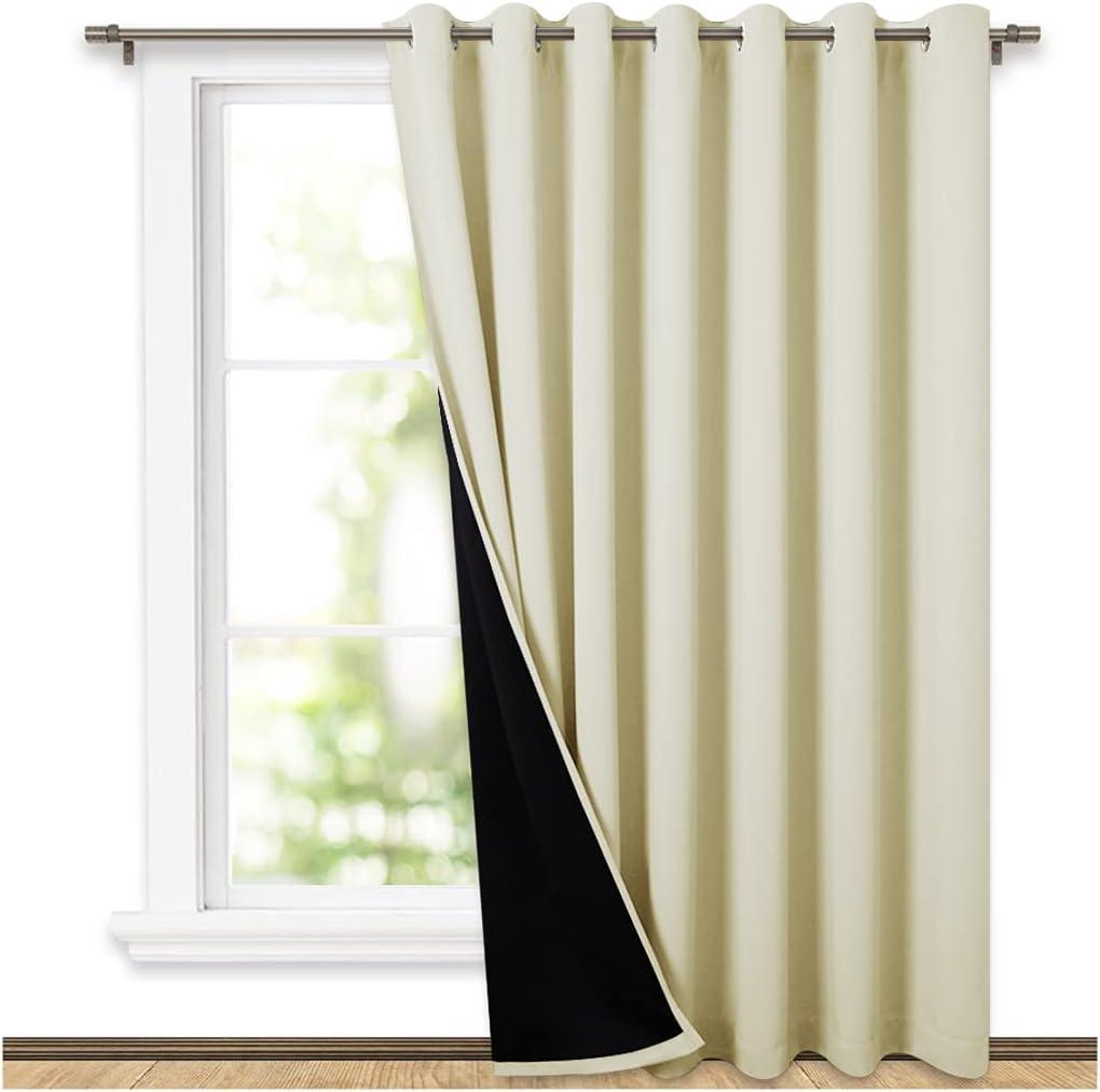 NICETOWN Greyish Blue 100% Blackout Room Divider Celling Curtains for Patio Door, Super Heavy-Duty Thermal Backing Sliding Door Drape, Privacy Assured Window Treatment(1 Panel, 100" W x 84" L)