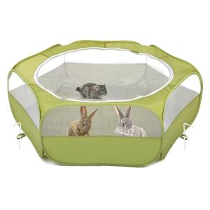 Pawaboo Small Animals Playpen, Waterproof Small Pet Cage Tent with Zippered Cover, Portable Outdoor Yard Fence with 3 Metal Rod for Chick/Kitten/Puppy/Guinea Pig/Rabbits/Hamster/Chinchillas,Green