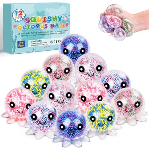 VESPRO 9 Pack Fidget Stress Balls for Adults, Cute Octopus Stress Sensory Stress Ball, Bulk Squishy Squeeze Ball Toys Set for Classroom Prizes and Birthday Party Favors