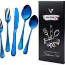 Blue Silverware Set Flatware Cutlery - 20 Pieces Stainless Steel Tableware Set Service for 4,Include Fork Knife Spoon,Mirror Polished,Dishwasher Safe (Blue Silverware 20 Pieces)