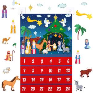 Yexiya Christmas Nativity Advent Calendar 2025 Felt Advent Wall Hanging Craft Calendar with 24 Ornaments Pockets Felt Ornaments Home Decoration for Kids Adults, Countdown to Christmas(Stylish)