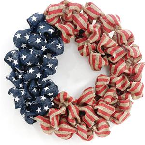 24 Inch Summer Wreath Patriotic for Front Door, 4th July Independence Day Wreath America Patriotic Flag Burlap Farmhouse Decor, Memorial Day Americana Wreaths for Front Door Window Christmas Decor (Red-blue)