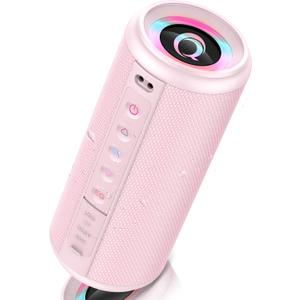 Portable Bluetooth Speaker, 2026 Bluetooth 5.4 Wireless Speaker with 20W HD Loud Stereo Sound, 20H Playtime, LED Lights, IP7, TWS Pairing, Built-in Mic, for Outdoor, Home, Beach, Party, Gift, Pink
