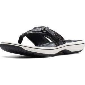 Clarks Women's Breeze Sea Flip-Flop, Black Synthetic, 10