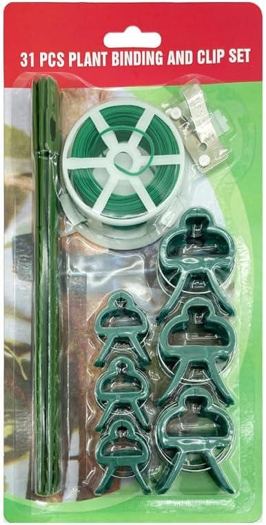 Plant Support and Binding Set, 31 Pieces, Garden Clips with Wire, Green Plant Vine Training Kit