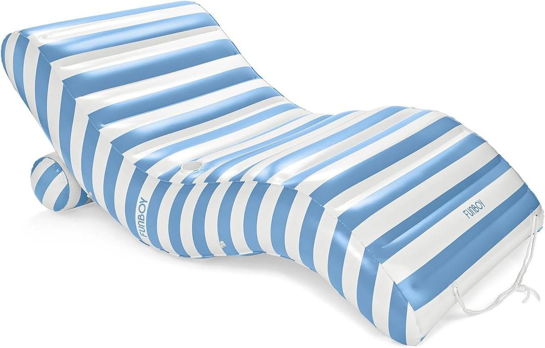FUNBOY Giant Inflatable Luxury Blue & White Cabana Striped Chaise Lounger, Chair Pool Float for Adults, Perfect for a Summer Pool Party, Nearly 6 Feet Long