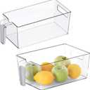 vacane 2 Pack Refrigerator Organizer Bins with Silicone Handle,Plastic Pantry Organization and Storage,BPA-Free Multi-Use Organizer Bins,Kitchen Containers for Fruit,Vegetable