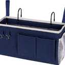 Bedside Storage Caddy/Bedside Hanging Storage Bag for Headboards Bunk Beds Dorm Rooms Book Phone Magazine Holder (Navy Blue)